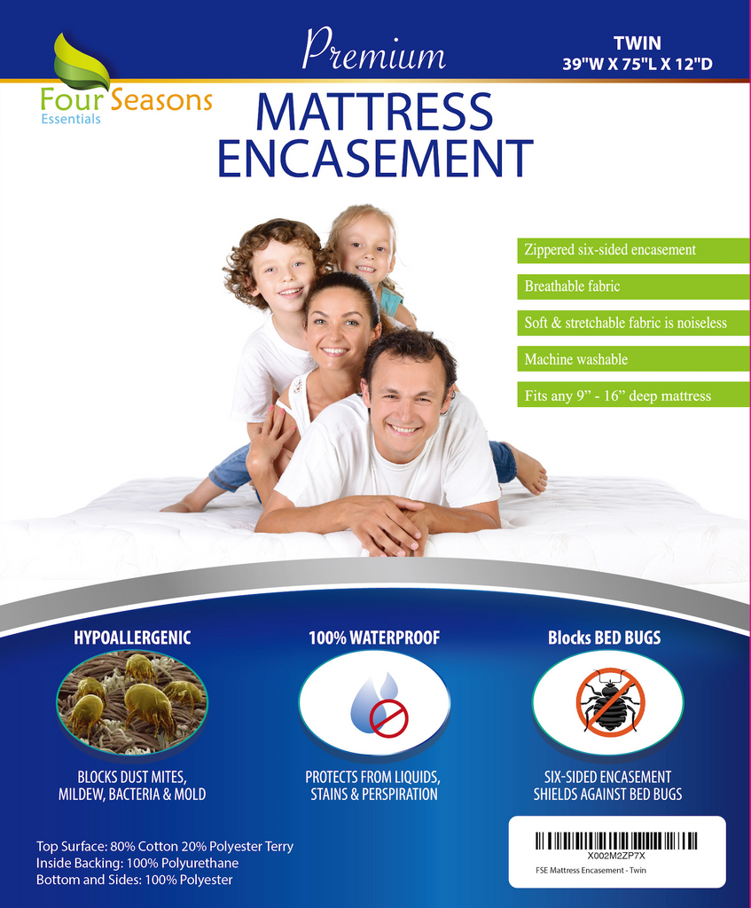 Cotton Terry Zippered Mattress Protector - Bedbug proof Waterproof Encasement