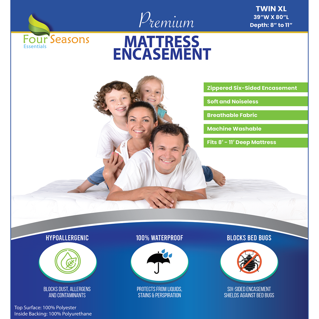 Mattress or Box Spring Protector (8"-11" Depth) - Zippered Waterproof Encasement