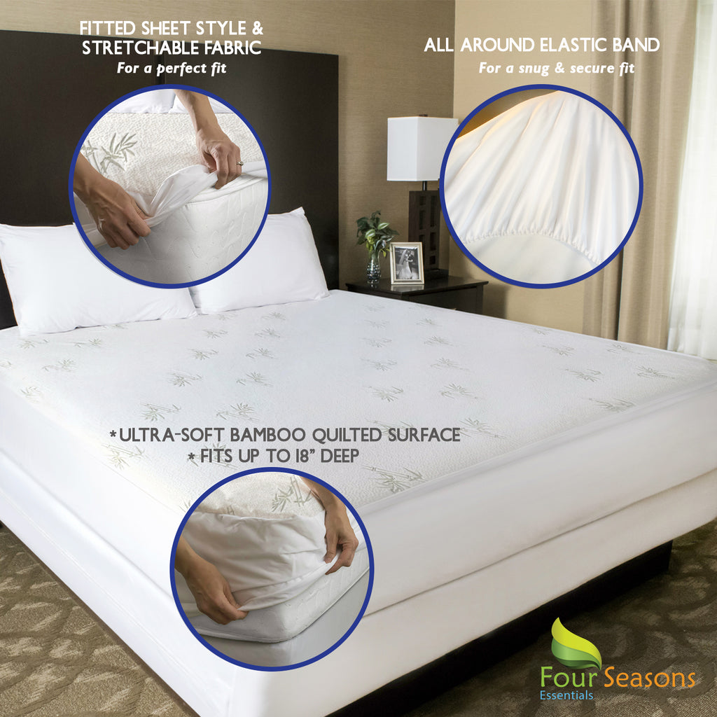Bamboo Mattress Protector - Waterproof Fitted Sheet Mattress Cover