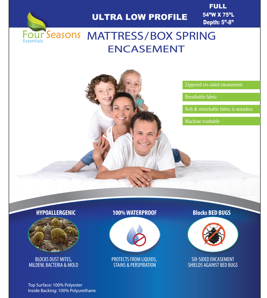 Zippered Mattress Protector - Bedbug proof Waterproof Encasement (5"-8") - Ultra Low Profile Mattress Protector