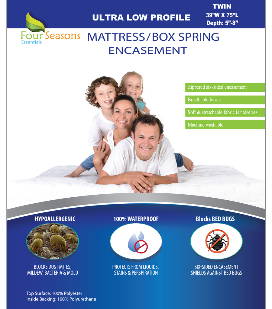 Zippered Mattress Protector - Bedbug proof Waterproof Encasement (5"-8") - Ultra Low Profile Mattress Protector