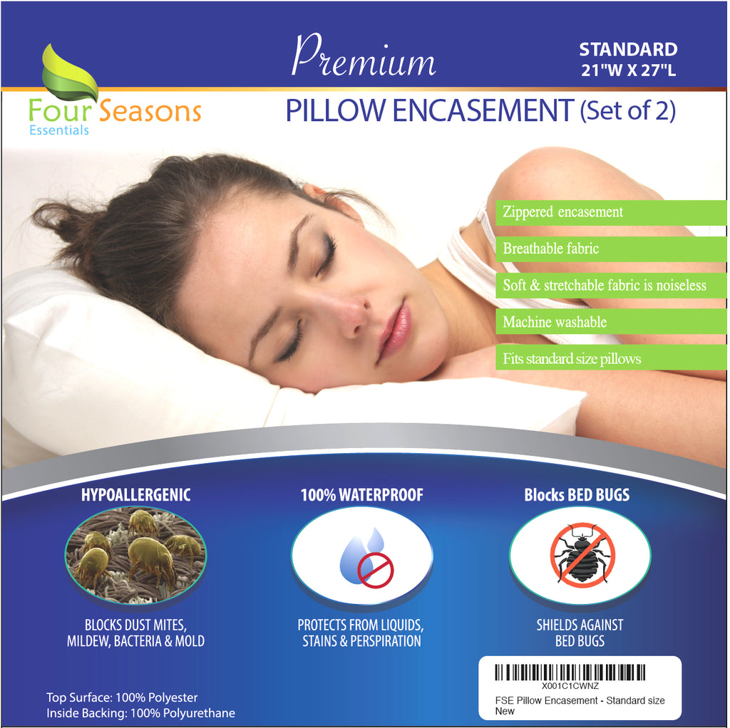 Waterproof Pillow Protectors (Set of 2) - Zippered Allergen and Dust Mite Proof Pillow Covers