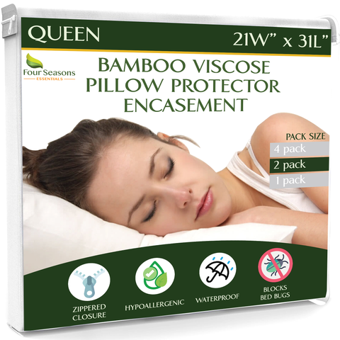 Bamboo Pillow Protector - Waterproof Hypoallergenic Dust Proof Zippered Encasement
