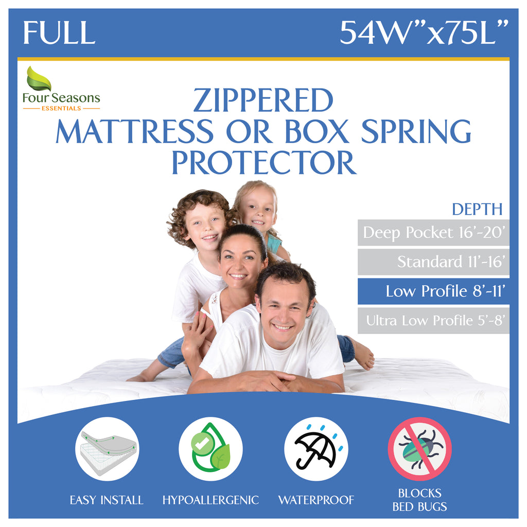 Mattress or Box Spring Protector (8"-11" Depth) - Zippered Waterproof Encasement