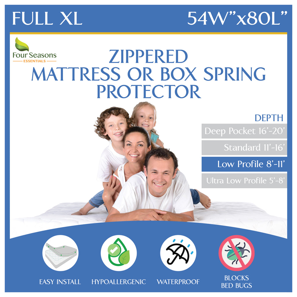 Mattress or Box Spring Protector (8"-11" Depth) - Zippered Waterproof Encasement