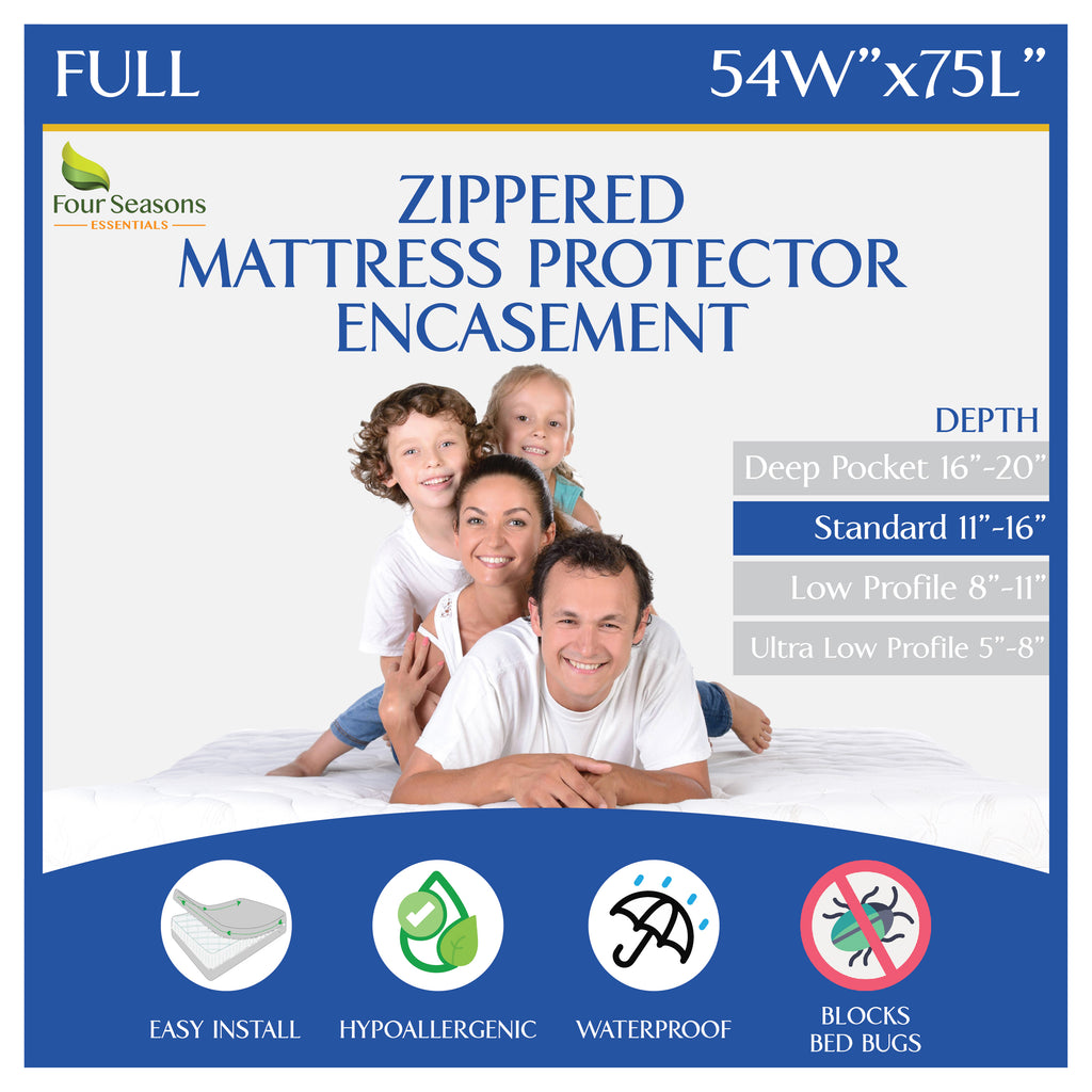 Zippered Mattress Protector - Bedbug proof Waterproof Encasement (11"-16" Depth)