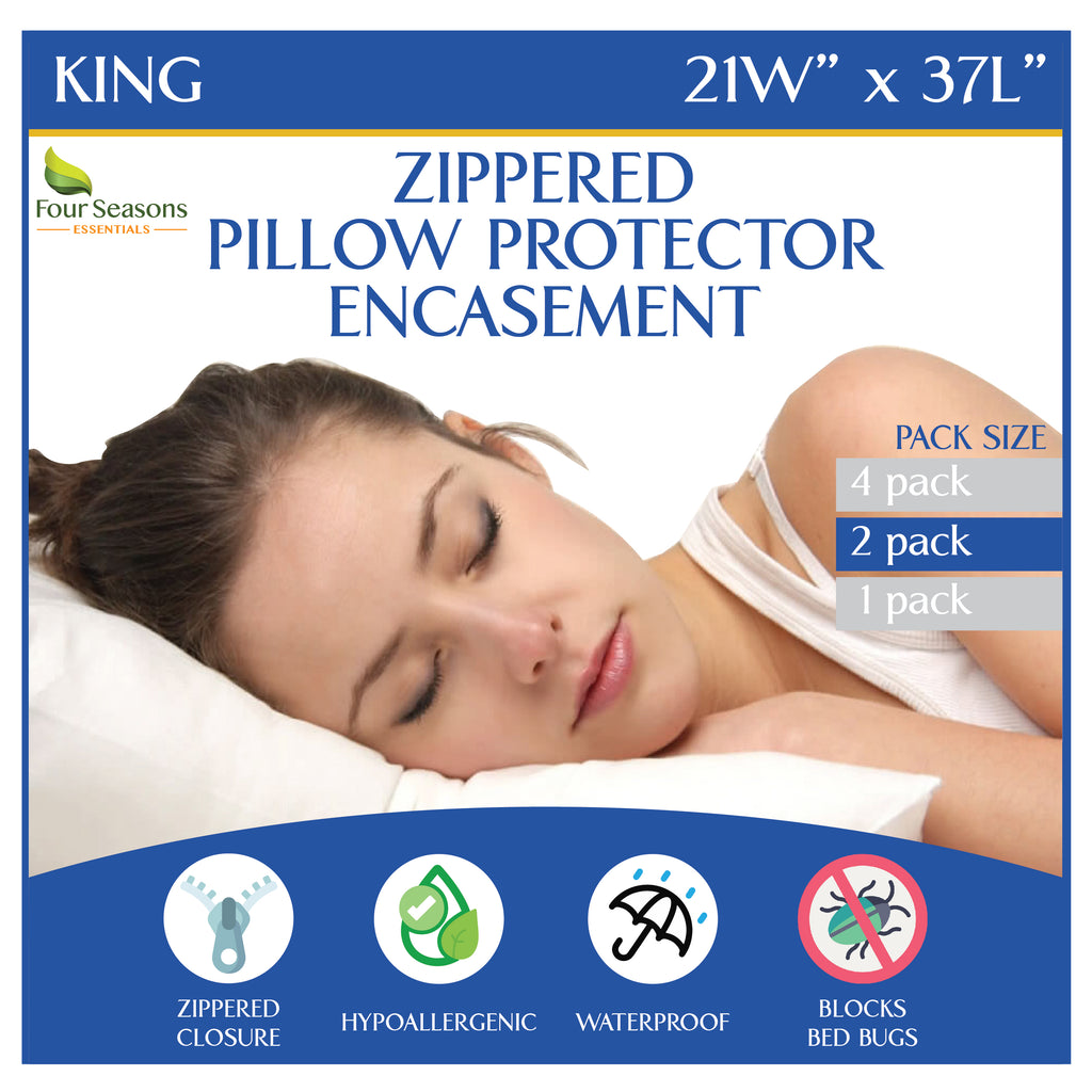 Waterproof Pillow Protectors (Set of 2 or 4) - Zippered Allergen and Dust Mite Proof Pillow Covers