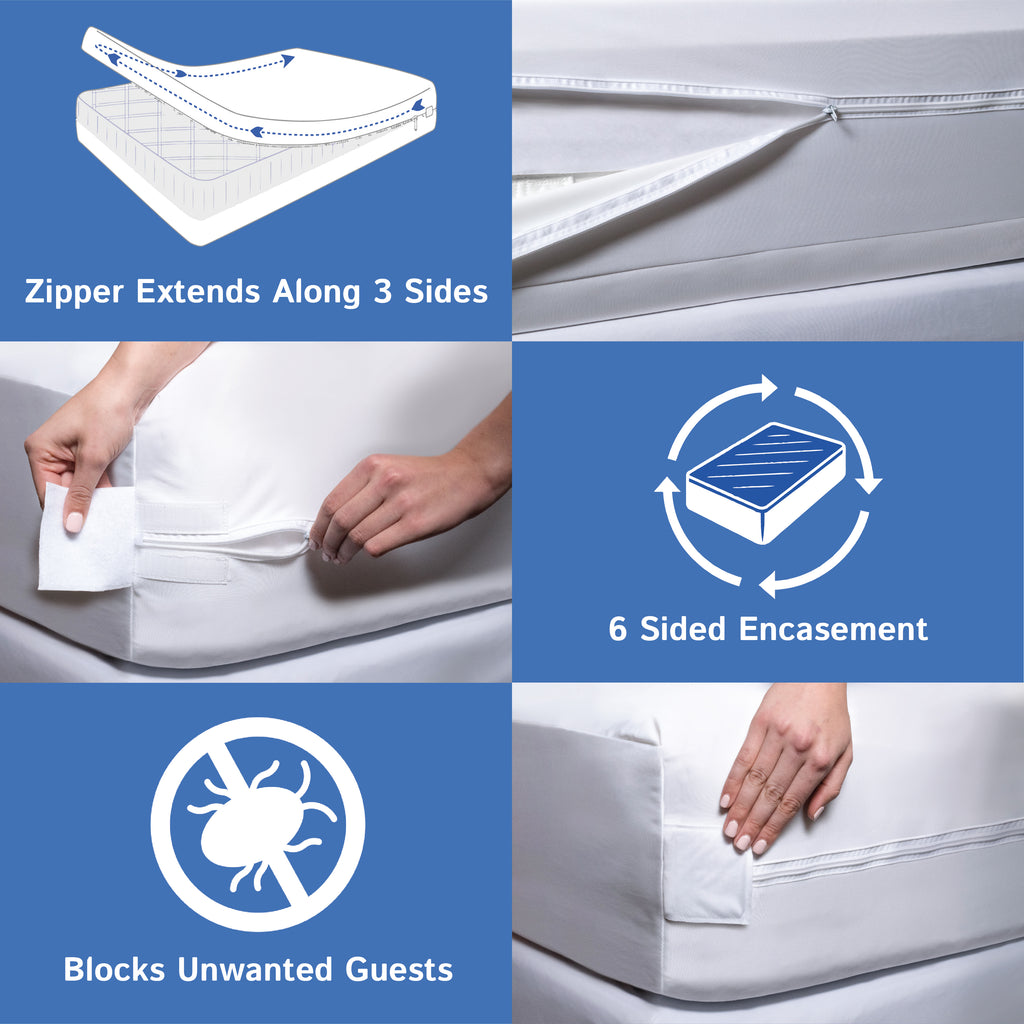 Mattress or Box Spring Protector (8"-11" Depth) - Zippered Waterproof Encasement