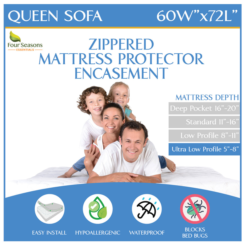 Zippered Mattress Protector - Bedbug proof Waterproof Encasement (5"-8") - Ultra Low Profile Mattress Protector
