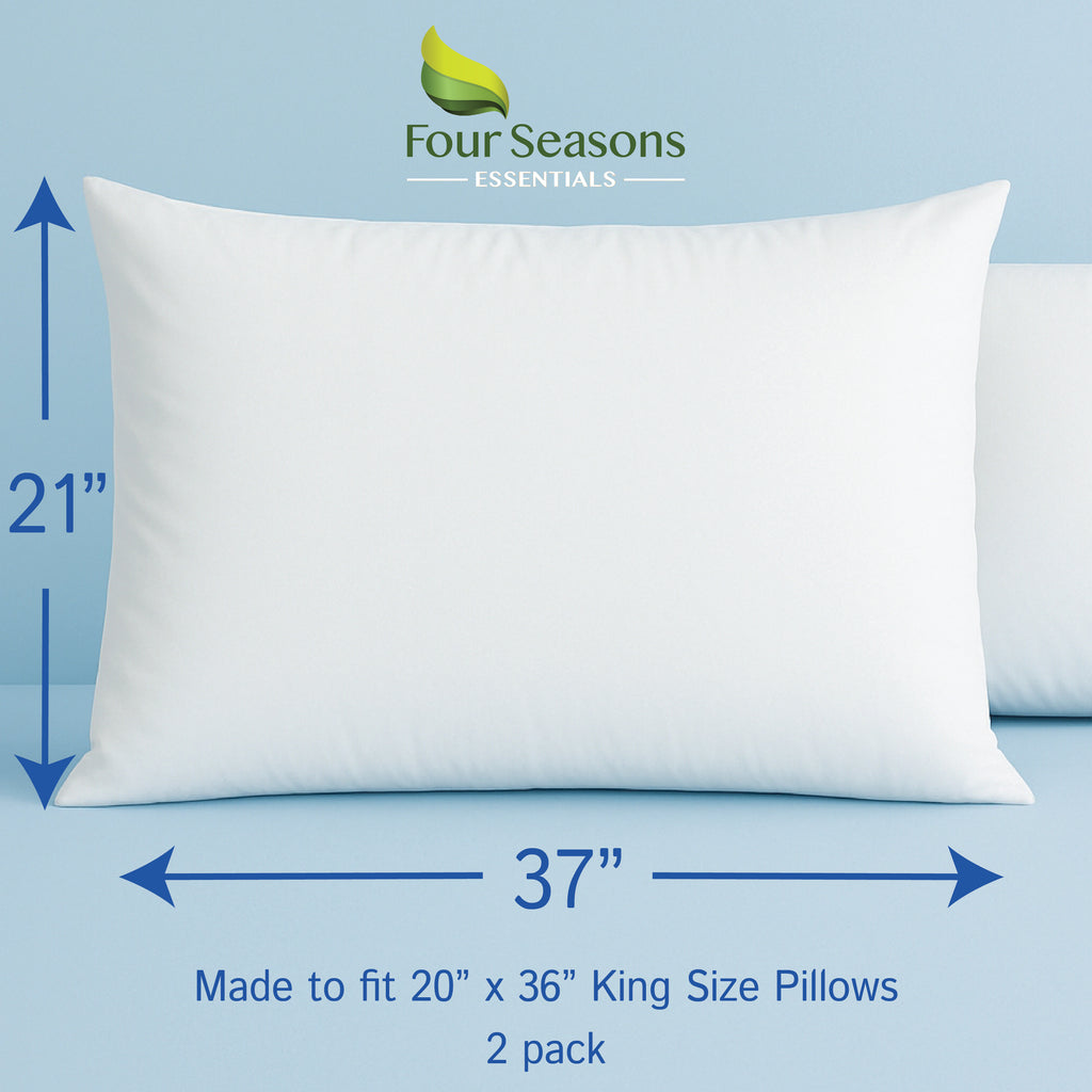 Waterproof Pillow Protectors (Set of 2 or 4) - Zippered Allergen and Dust Mite Proof Pillow Covers