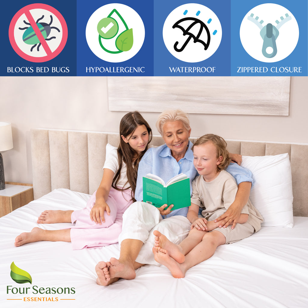 Waterproof Pillow Protectors (Set of 2 or 4) - Zippered Allergen and Dust Mite Proof Pillow Covers