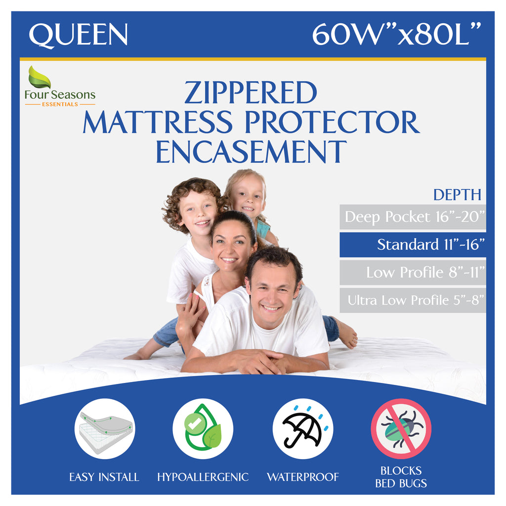 Zippered Mattress Protector - Bedbug proof Waterproof Encasement (11"-16" Depth)