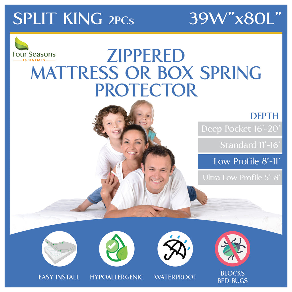 Mattress or Box Spring Protector (8"-11" Depth) - Zippered Waterproof Encasement