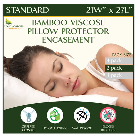Bamboo Pillow Protector - Waterproof Hypoallergenic Dust Proof Zippered Encasement