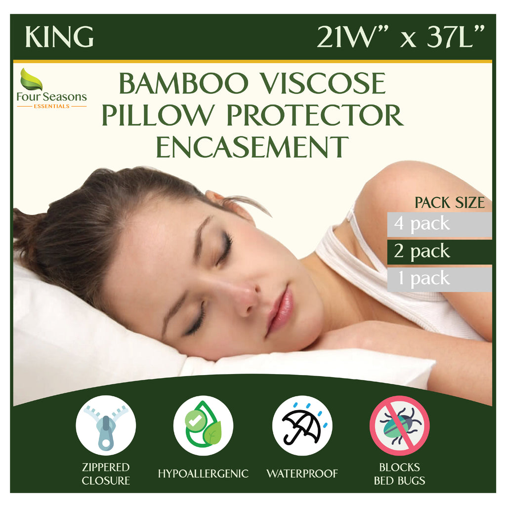 Bamboo Pillow Protector - Waterproof Hypoallergenic Dust Proof Zippered Encasement