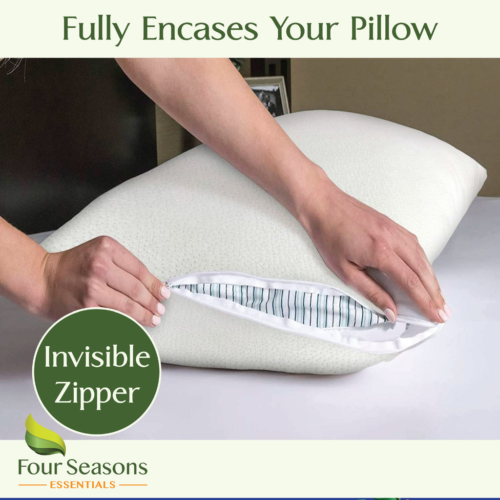 Bamboo Pillow Protector - Waterproof Hypoallergenic Dust Proof Zippered Encasement