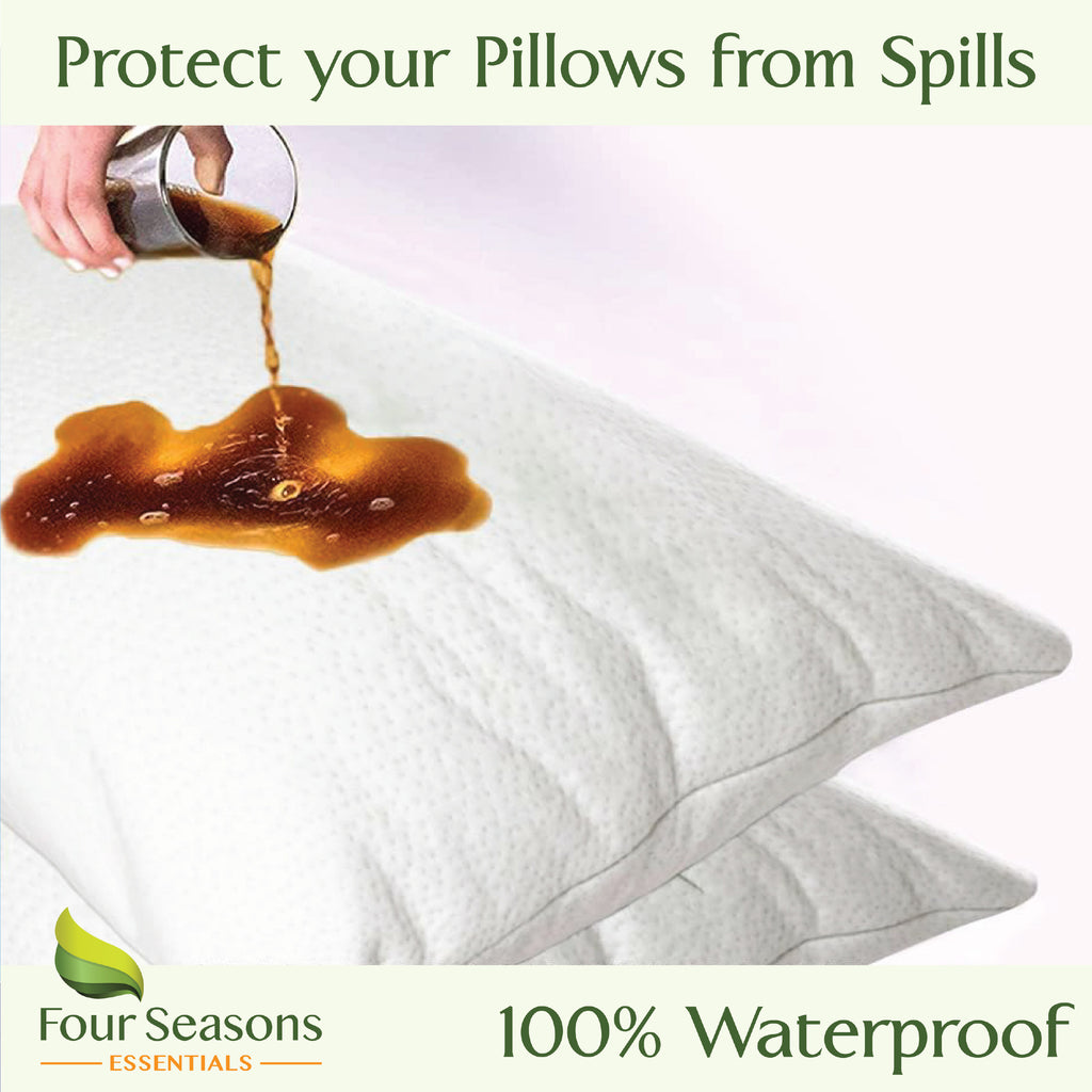 Bamboo Pillow Protector - Waterproof Hypoallergenic Dust Proof Zippered Encasement