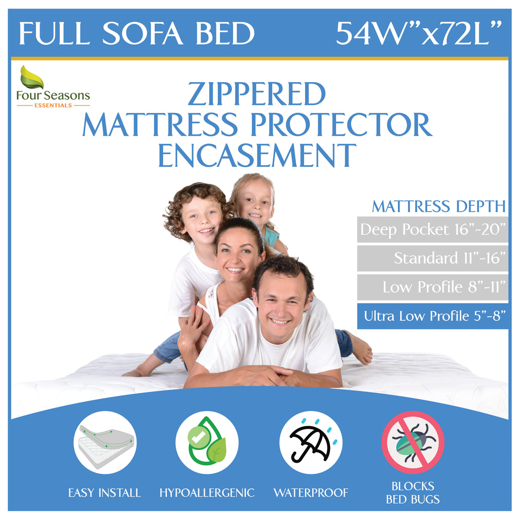 Zippered Mattress Protector - Bedbug proof Waterproof Encasement (5"-8") - Ultra Low Profile Mattress Protector