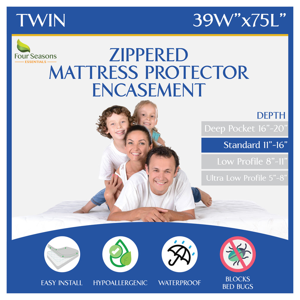 Zippered Mattress Protector - Bedbug proof Waterproof Encasement (11"-16" Depth)