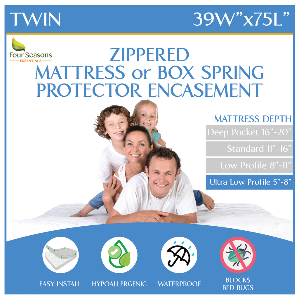 Zippered Mattress Protector - Bedbug proof Waterproof Encasement (5"-8") - Ultra Low Profile Mattress Protector