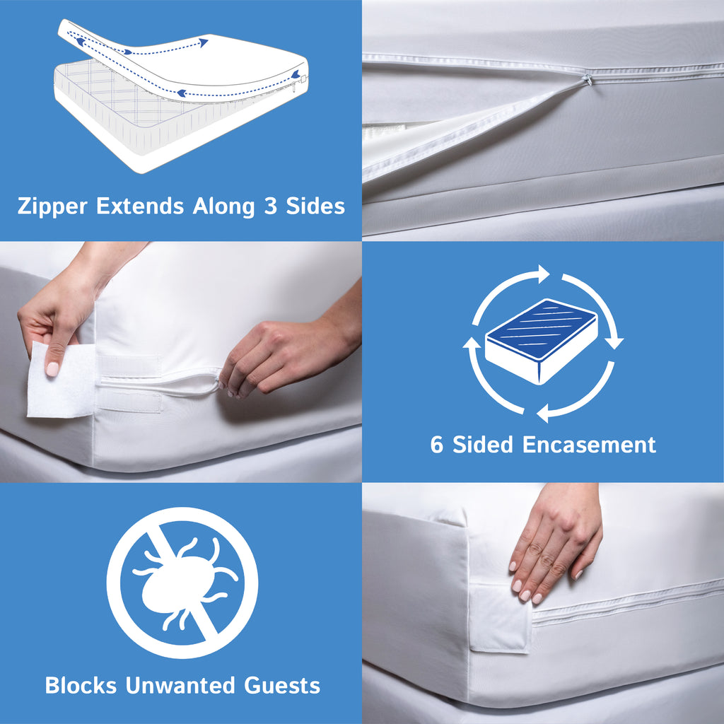 Zippered Mattress Protector - Bedbug proof Waterproof Encasement (5"-8") - Ultra Low Profile Mattress Protector