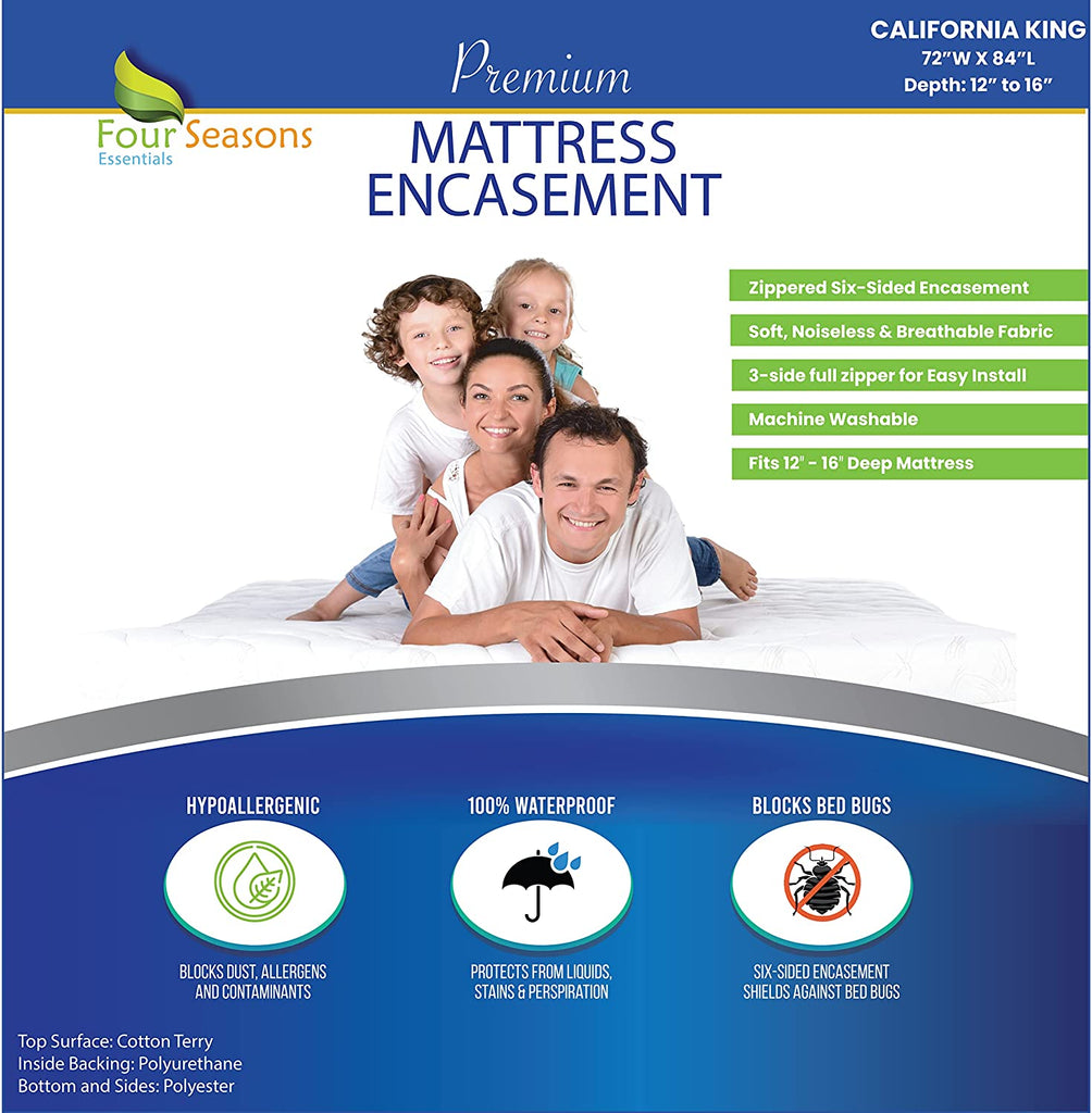Cotton Terry Zippered Mattress Protector - Bedbug proof Waterproof Encasement