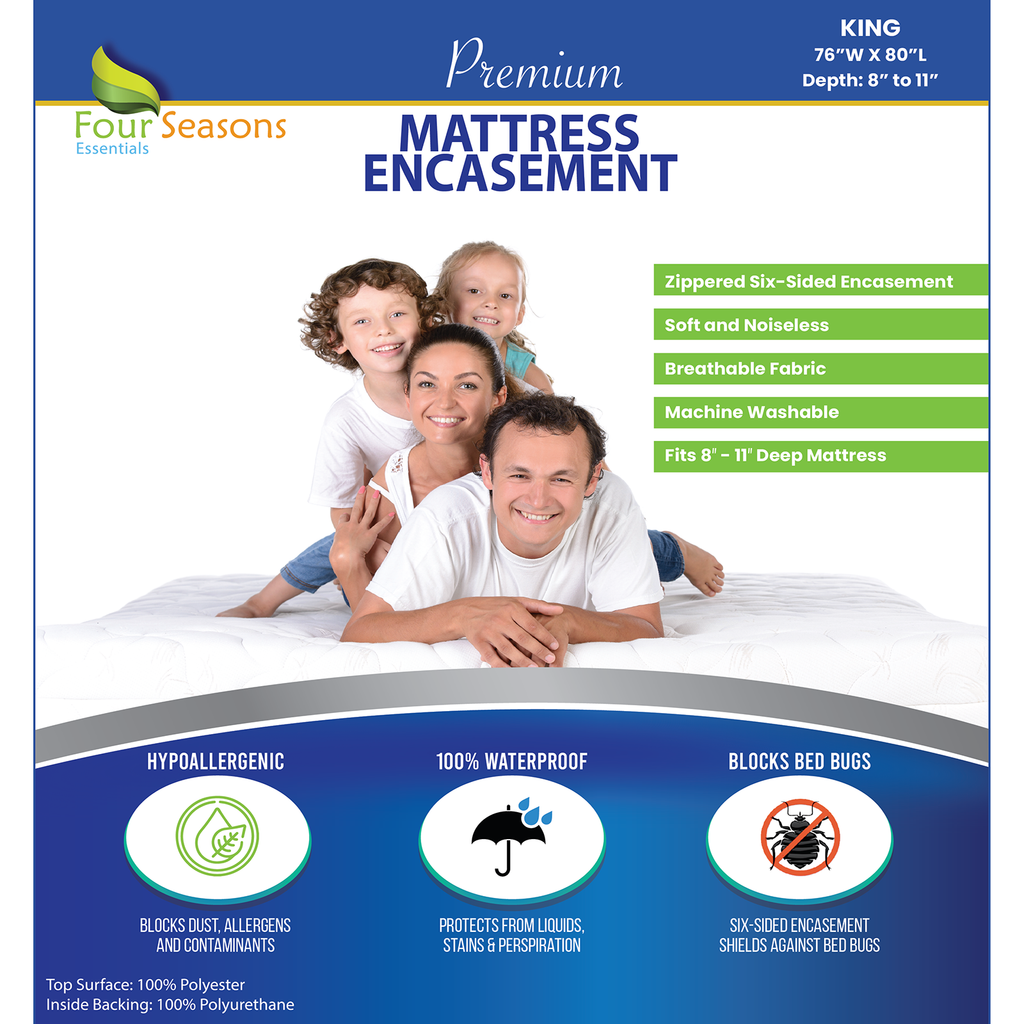 Mattress or Box Spring Protector (8"-11" Depth) - Zippered Waterproof Encasement